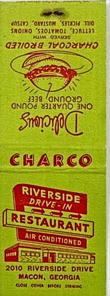 Charco Riverside Drive-In Restaurant Macon Georgia Matchbook Cover Advertising