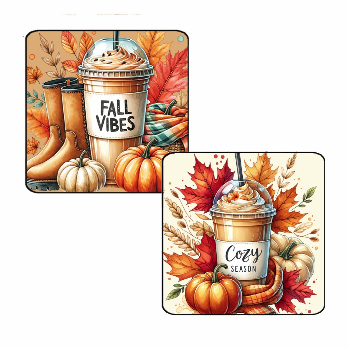 Set of 2 Cozy Season Pumpkin Spice Autumn Comfort Fall Vibes Fridge Magnets 3x3