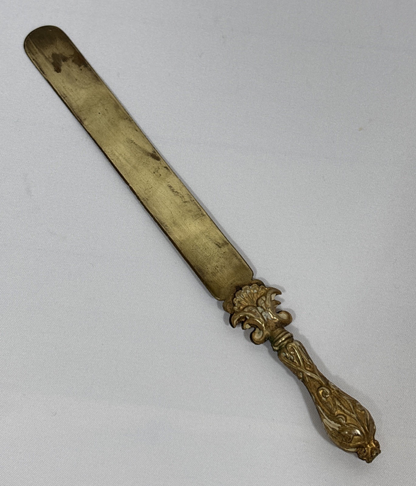 Antique Enameled Brass Letter Opener Page Turner Paper Knife