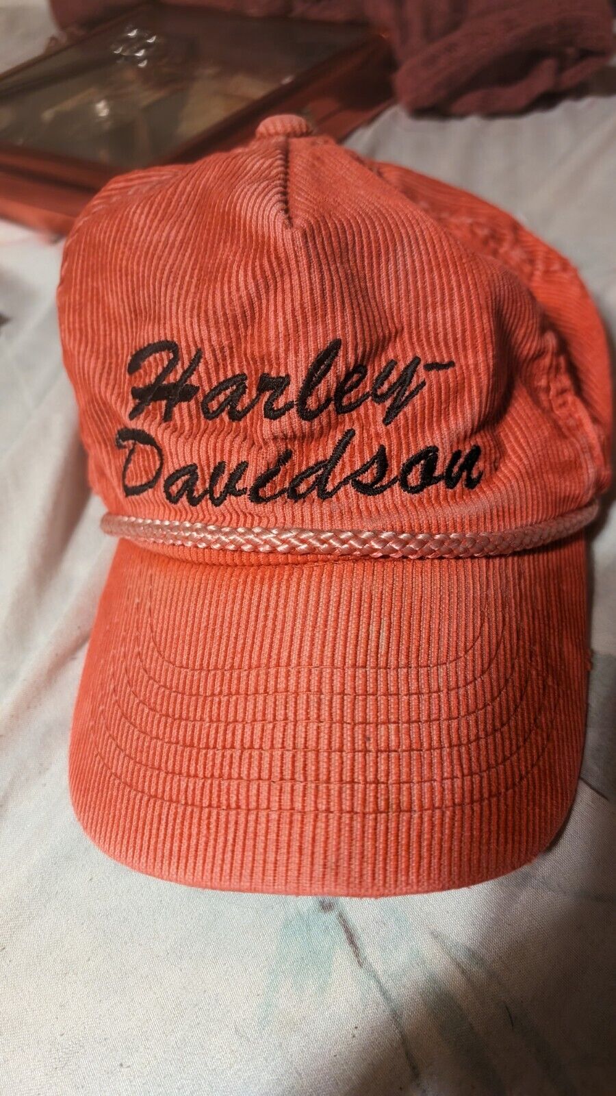 Vntg Harley Davidson Snap Back Hat Cap Corduroy String Youngan Headwear HTF RARE