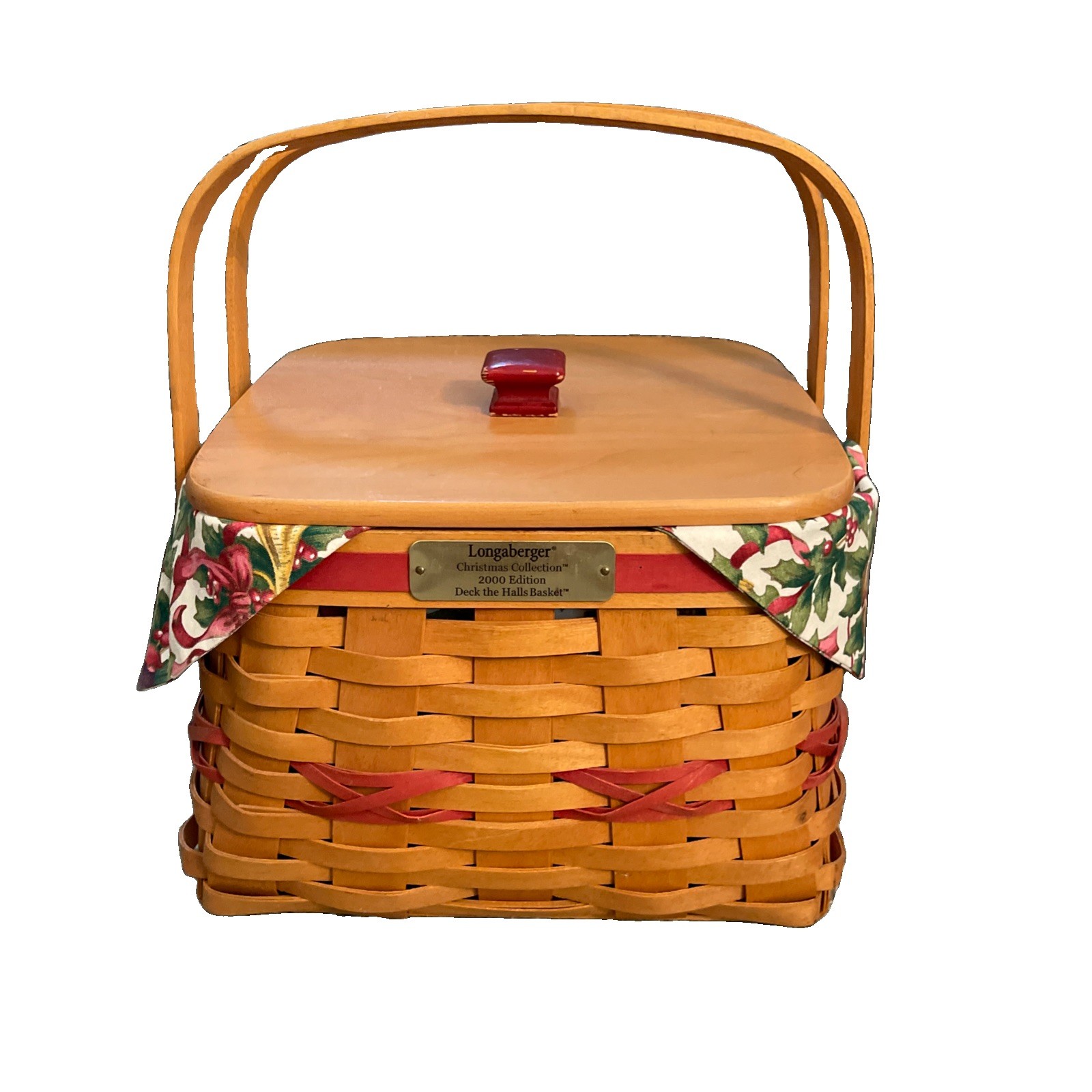 Longaberger 2000 Deck The Halls Basket w/ Liner Protector Lid Handles