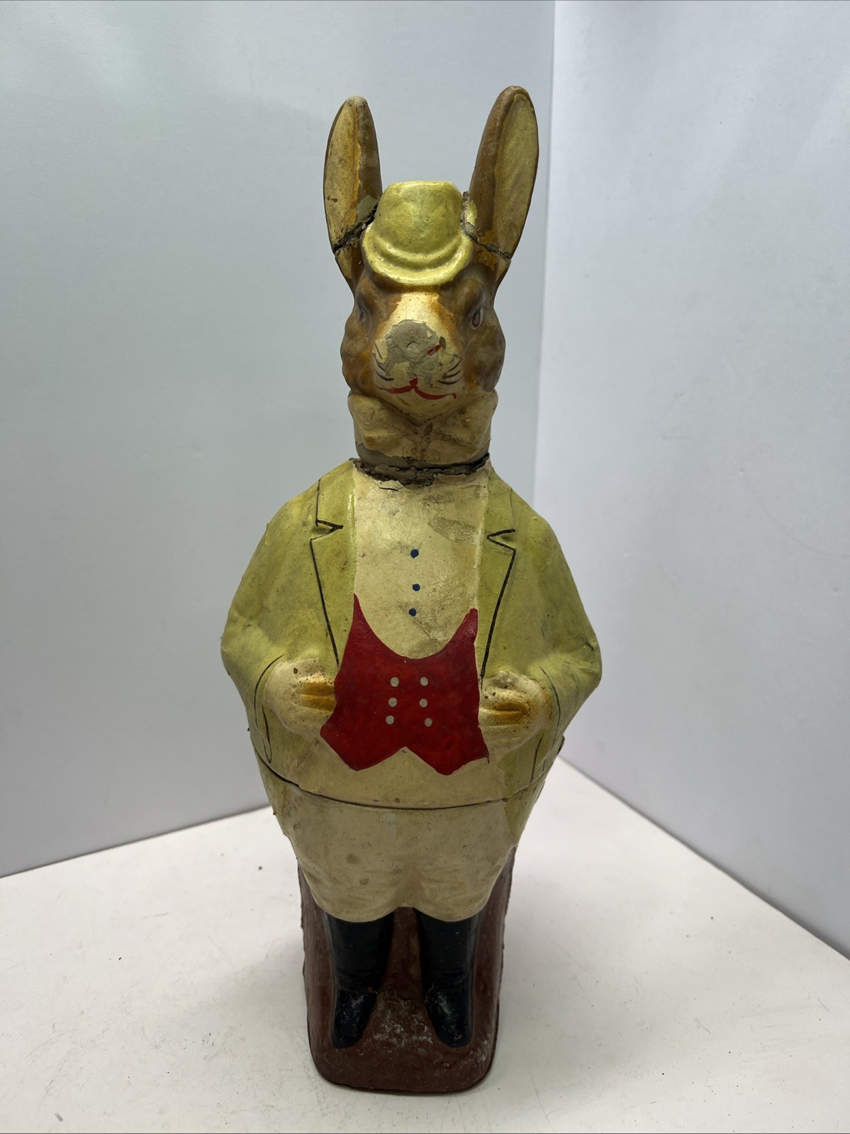 Antique Early 1900’s German Composition Rabbit Boy Dressed Candy Container
