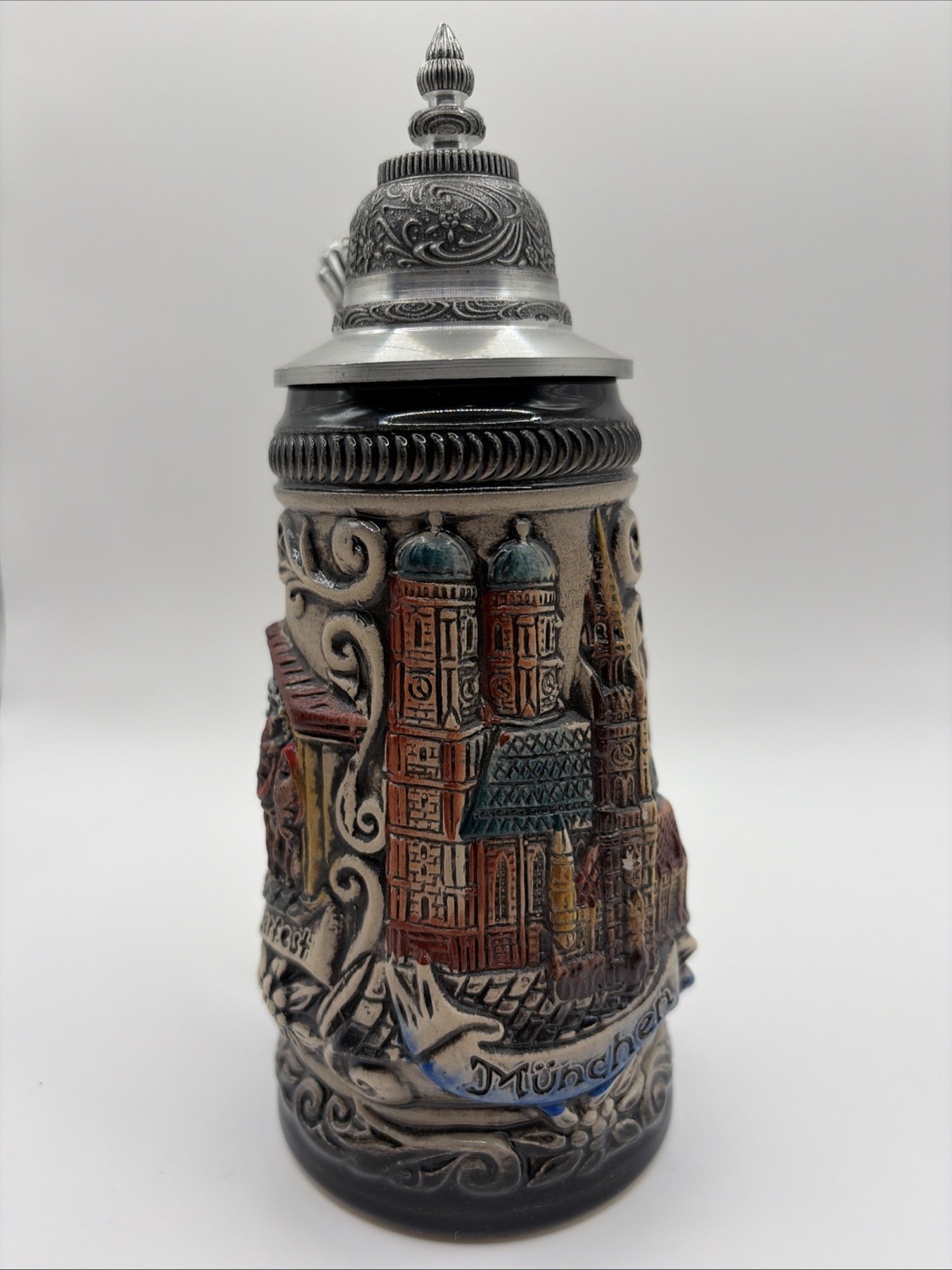 Vtg Reinhold Merkelbach Lidded Beer Stein 4007 Zither Player & Dancers Germany
