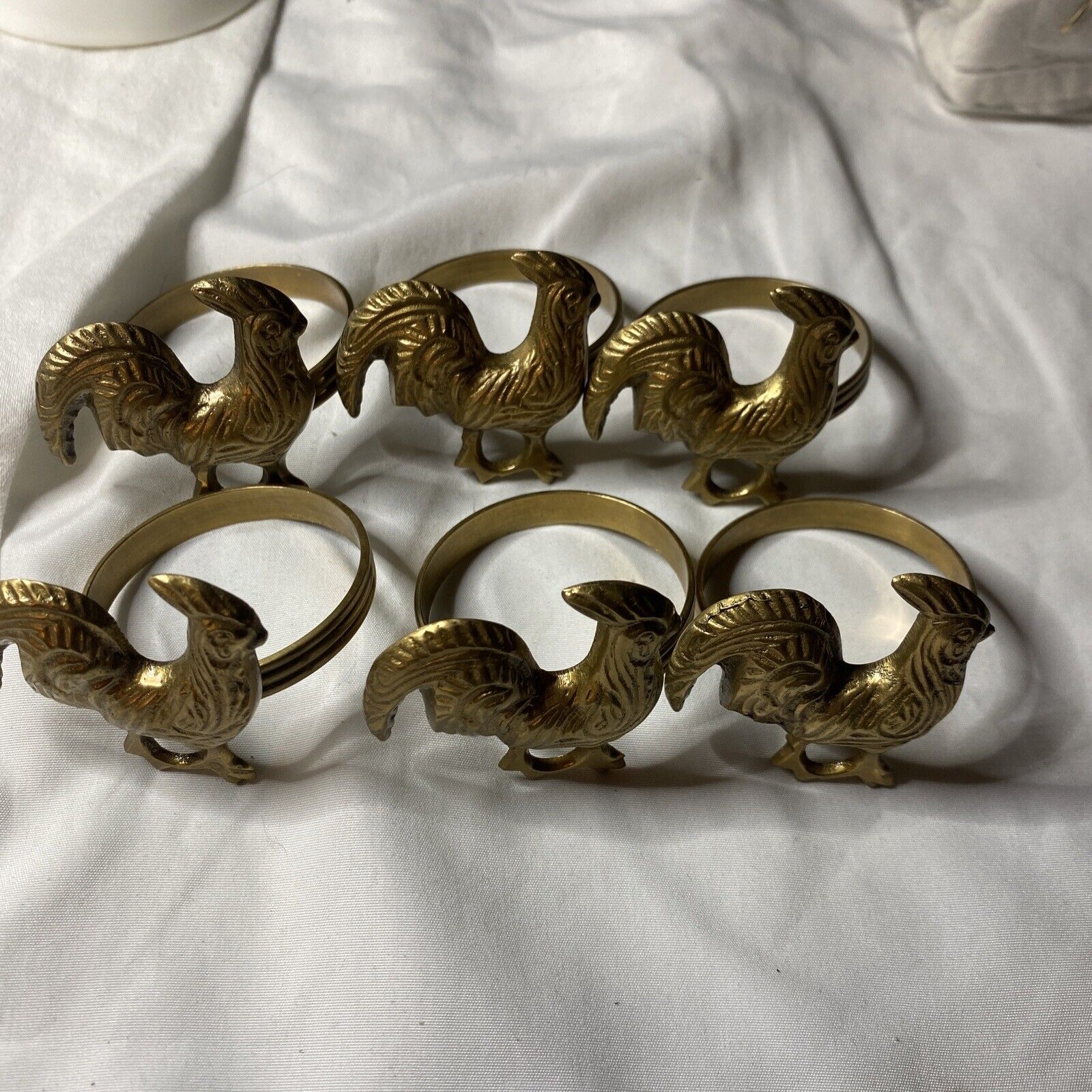 6 Brass Rooster Napkin Ring Unbranded 