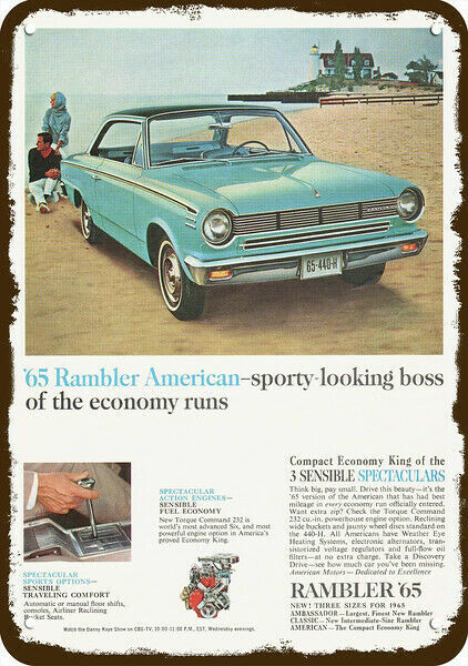 1965 RAMBLER AMERICAN CAR Vintage-Look-Edge DECORATIVE REPLICA METAL SIGN