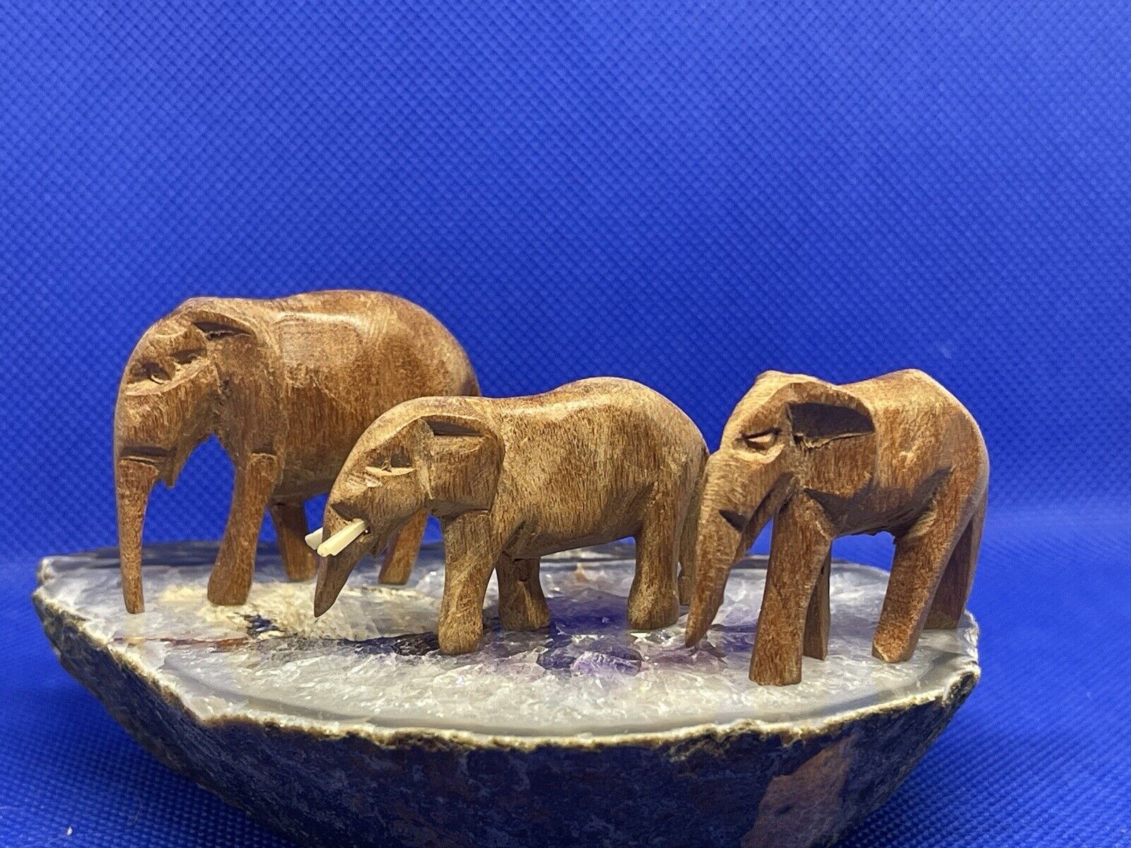 Set Of 3 Hand Carved Wooden Elephants 