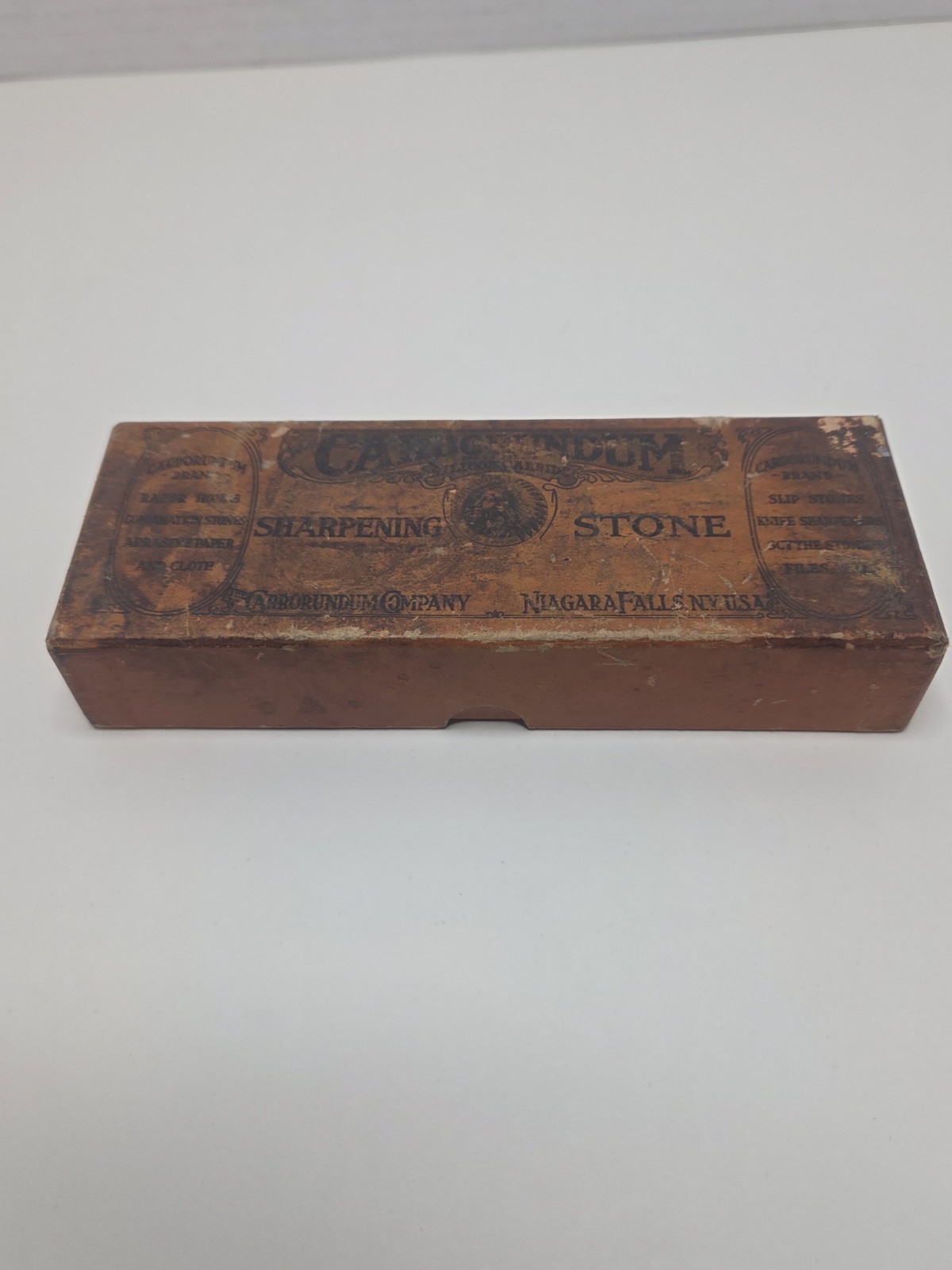 Vintage The Carborundum Co Two Sided Knife Sharpening Stone Silicone Carbide USA