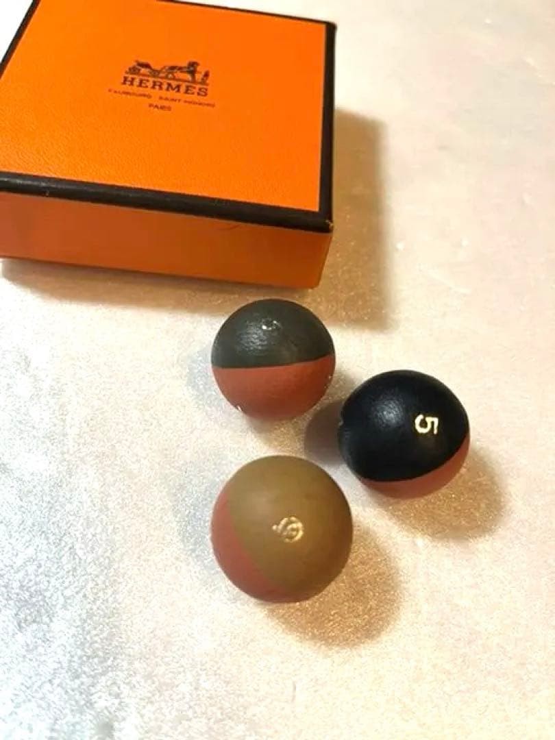 Hermes Wood Ball Dice 3piece set Beige Brown Black Interior accessories ornament