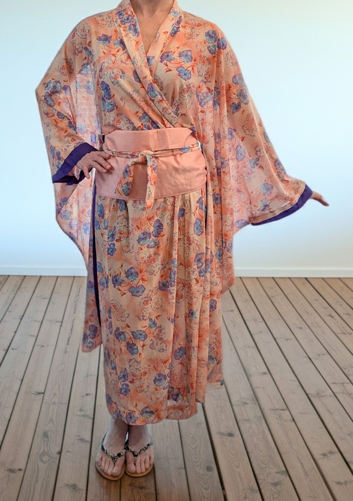 Vintage Handmade Geisha Kimono Costume Set - W/Carved Wooden Shoes & Accessories