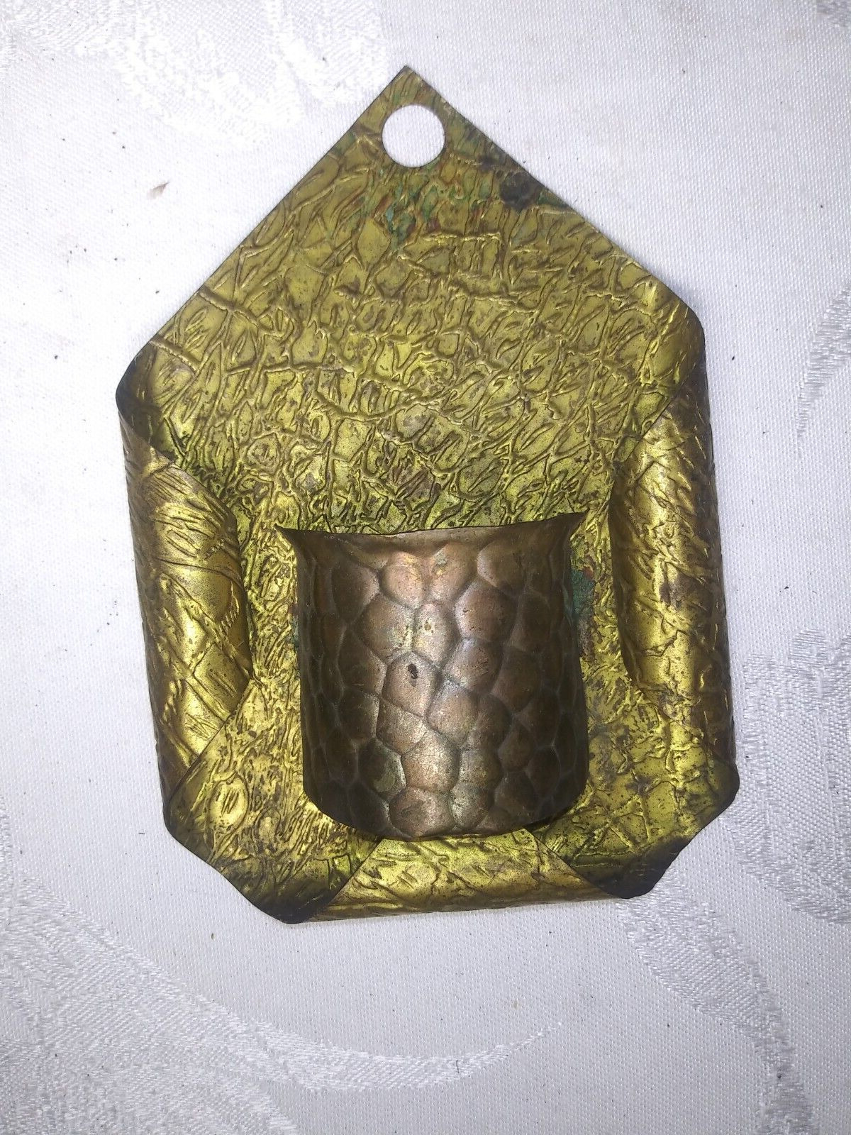 Antique Copper Brass Arts Crafts   Wall Mounted  Match Safe