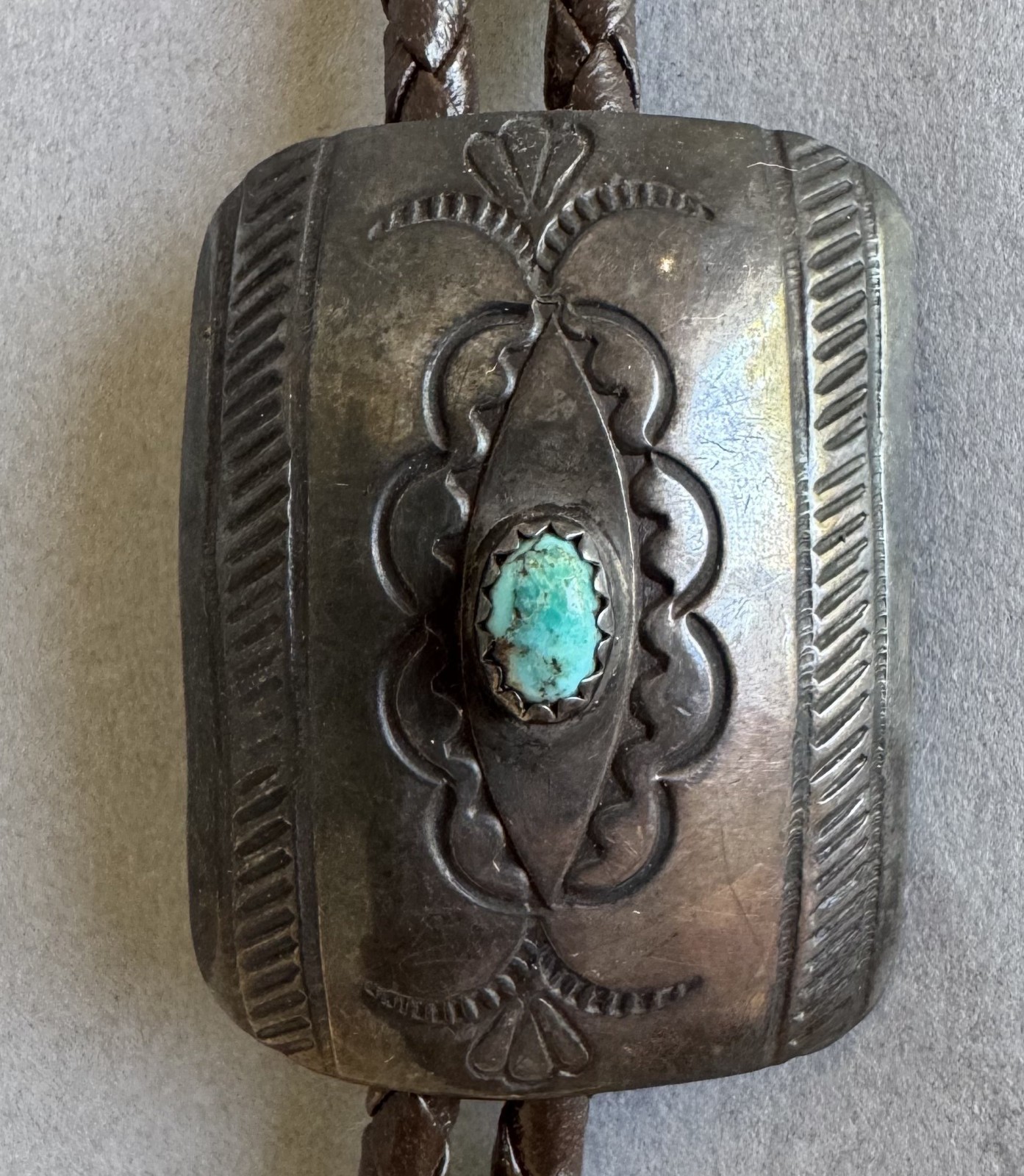 Old Pawn Navajo Sterling Silver and Turquoise Bolo Tie