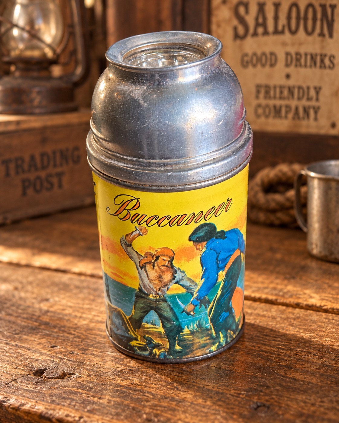 Vintage 1957 Aladdin Buccaneer Half Pint Thermos Pirate Lunchbox Bottle