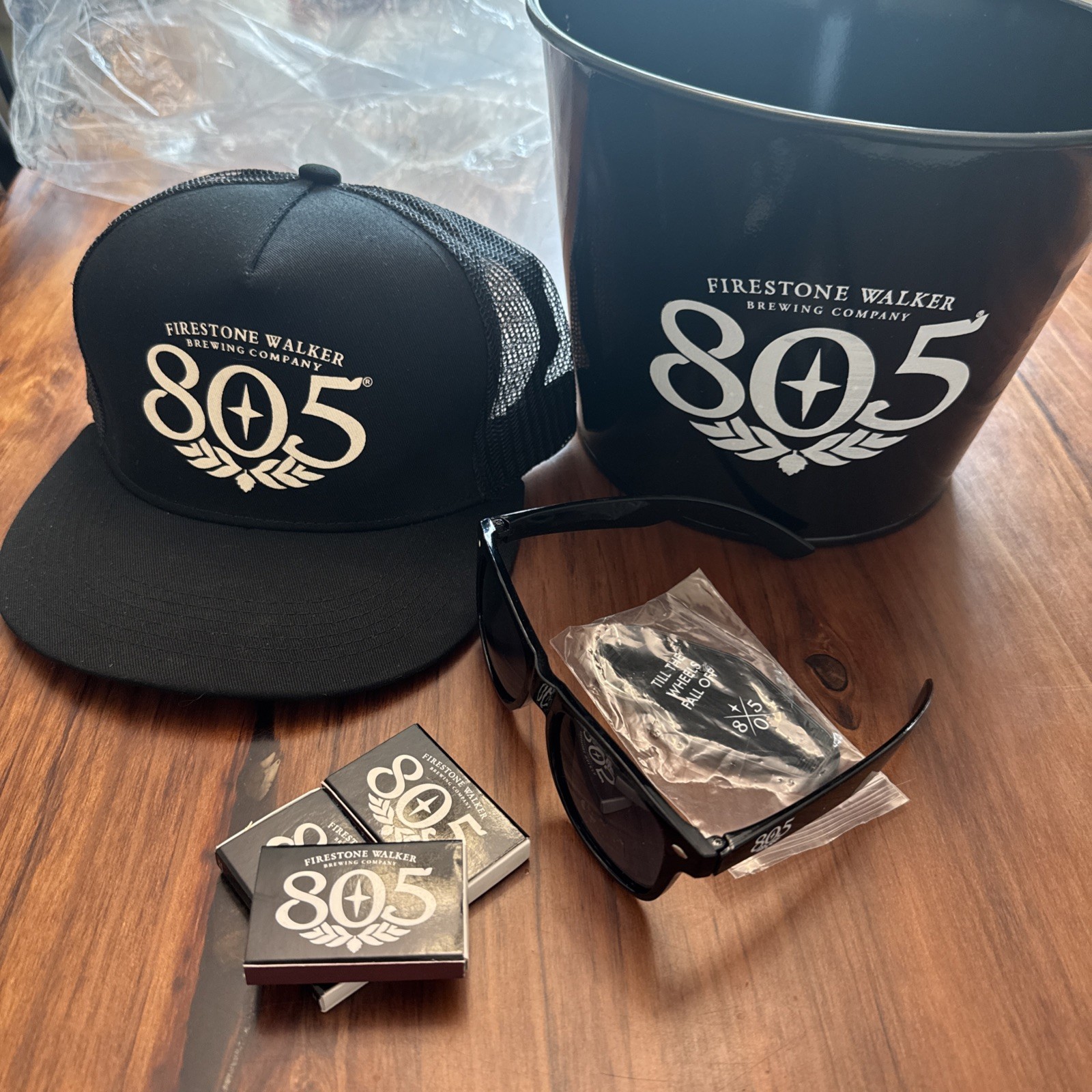 805 Firestone Walker Black Beer Ice Bucket Hat Sunglasses matches keychain SET 805 Firestone Walker Black Beer Ice Bucket Hat Sunglasses matches keychain SET