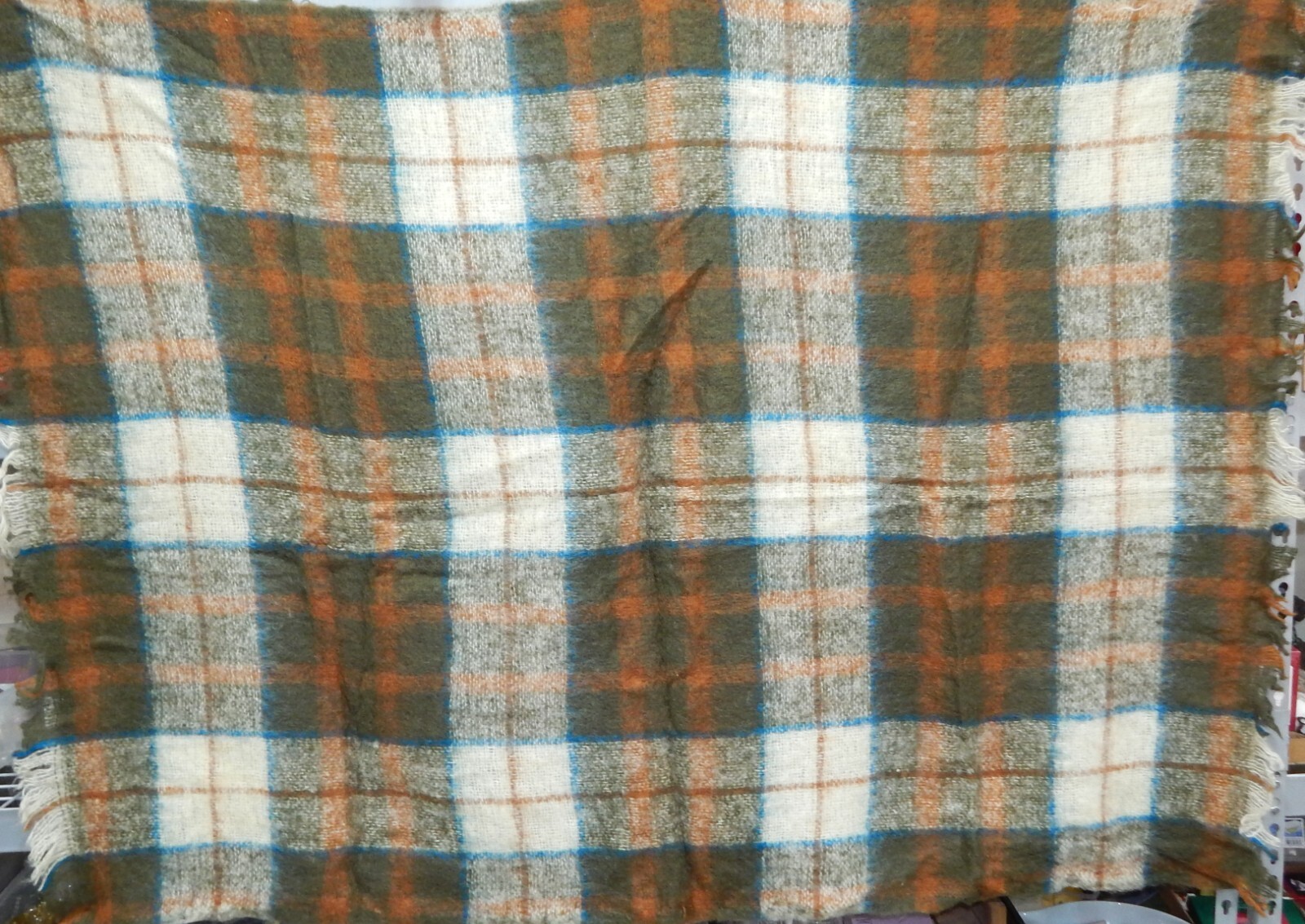 Scotland Edinburgh Woollen Mill Vintage Fringed Wool Plaid Blanket Throw 65x47