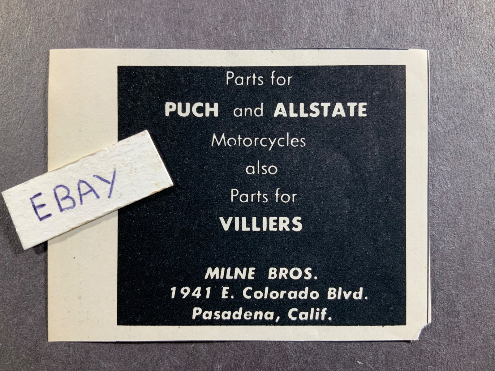 1964 Print Ad. Milne Bros. Pasadena, California. Parts for Puch, Allstate,