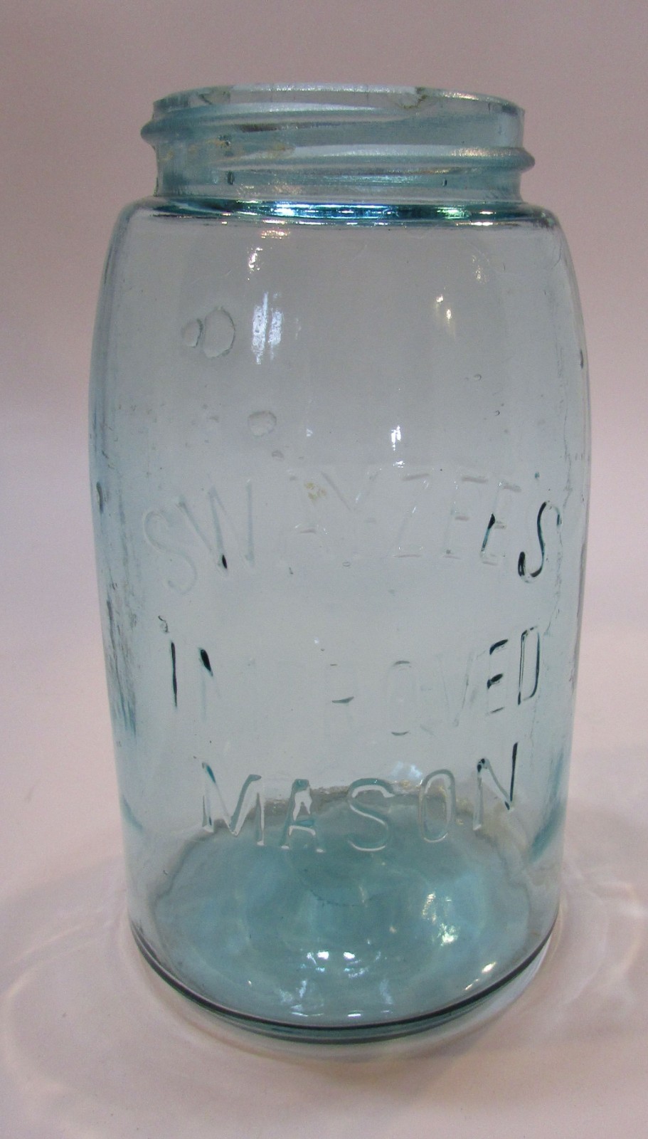 Old 1890\'s Blue Green Swayzee\'s Improved Mason Antique One Quart Canning Jar