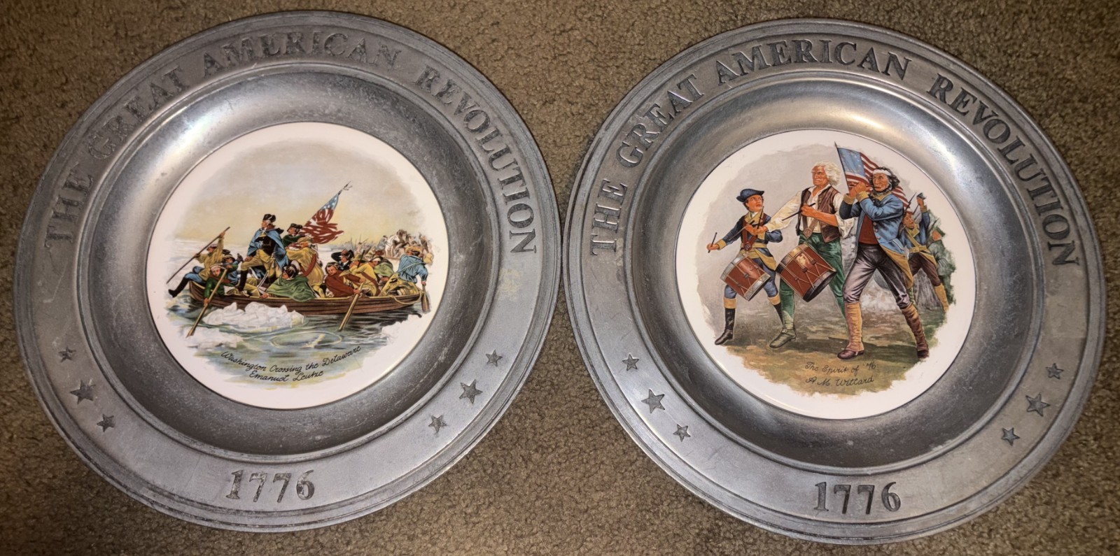 Set of 2 Vintage 1976 Canton Ohio Pewter Great American Revolution Plates