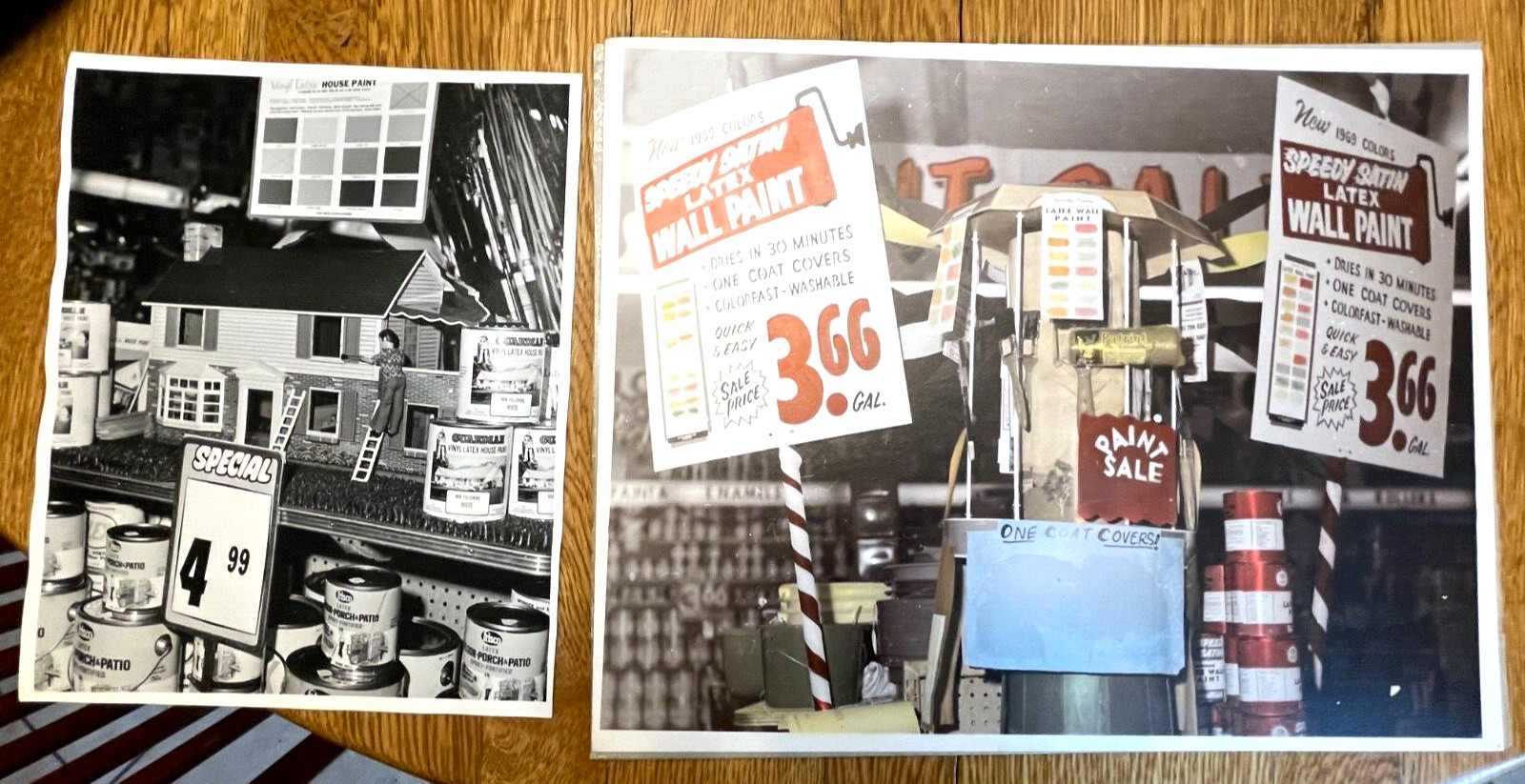 Vintage 1970s DEFUNCT BENNY\'S Retail Store TWO ORIG PHOTOS OF PAINT DISPLAY