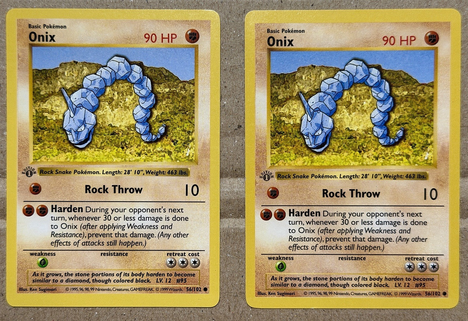 Onix 56/102 1st Edition 1999 Pokémon TCG Base Set (Shadowless) WOTC - Near Mint