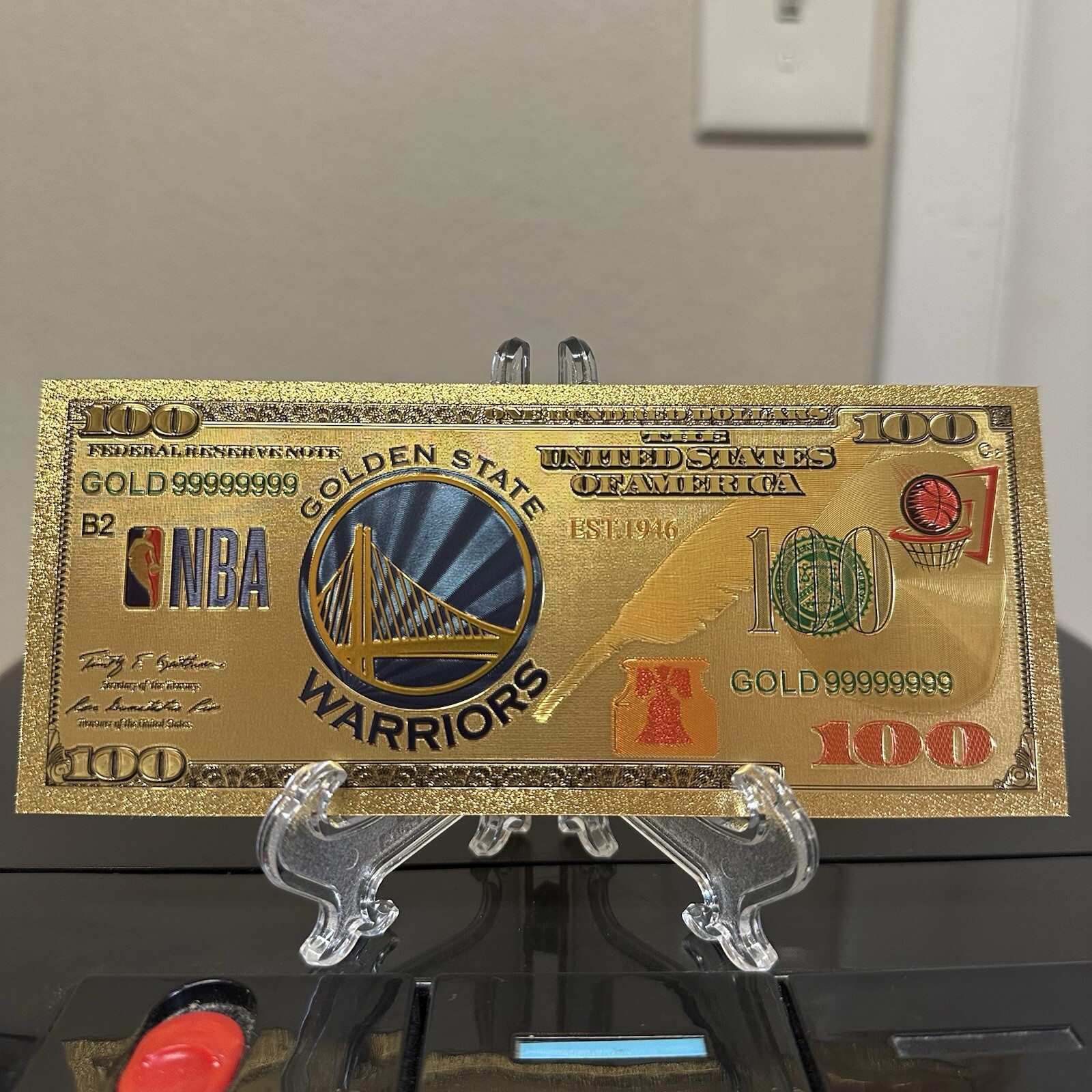 24k Gold Foil Plated Golden State Warriors Basketball Team Banknote Collectible