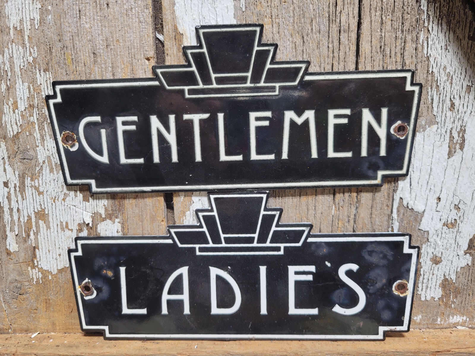 VINTAGE RESTROOM PORCELAIN SIGN OLD ART DECO BATHROOM LADIES GENTLEMENS TOILET