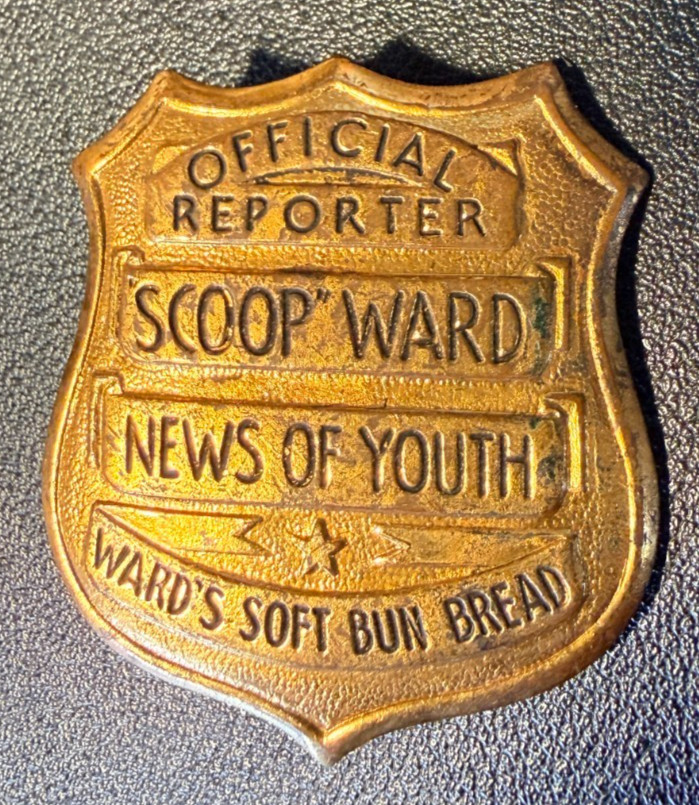 1930\'s Ward\'s Bread Premium Pin, Official Reporter scoop Ward News of Youth
