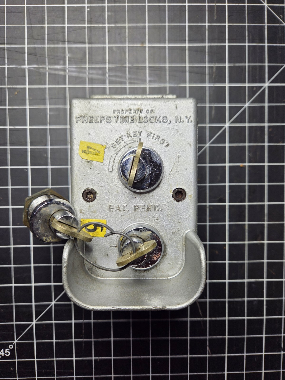 Vintage Phelps Time Lock Excellent Condition Patent Pending 3 Keys Xtra Tumbler