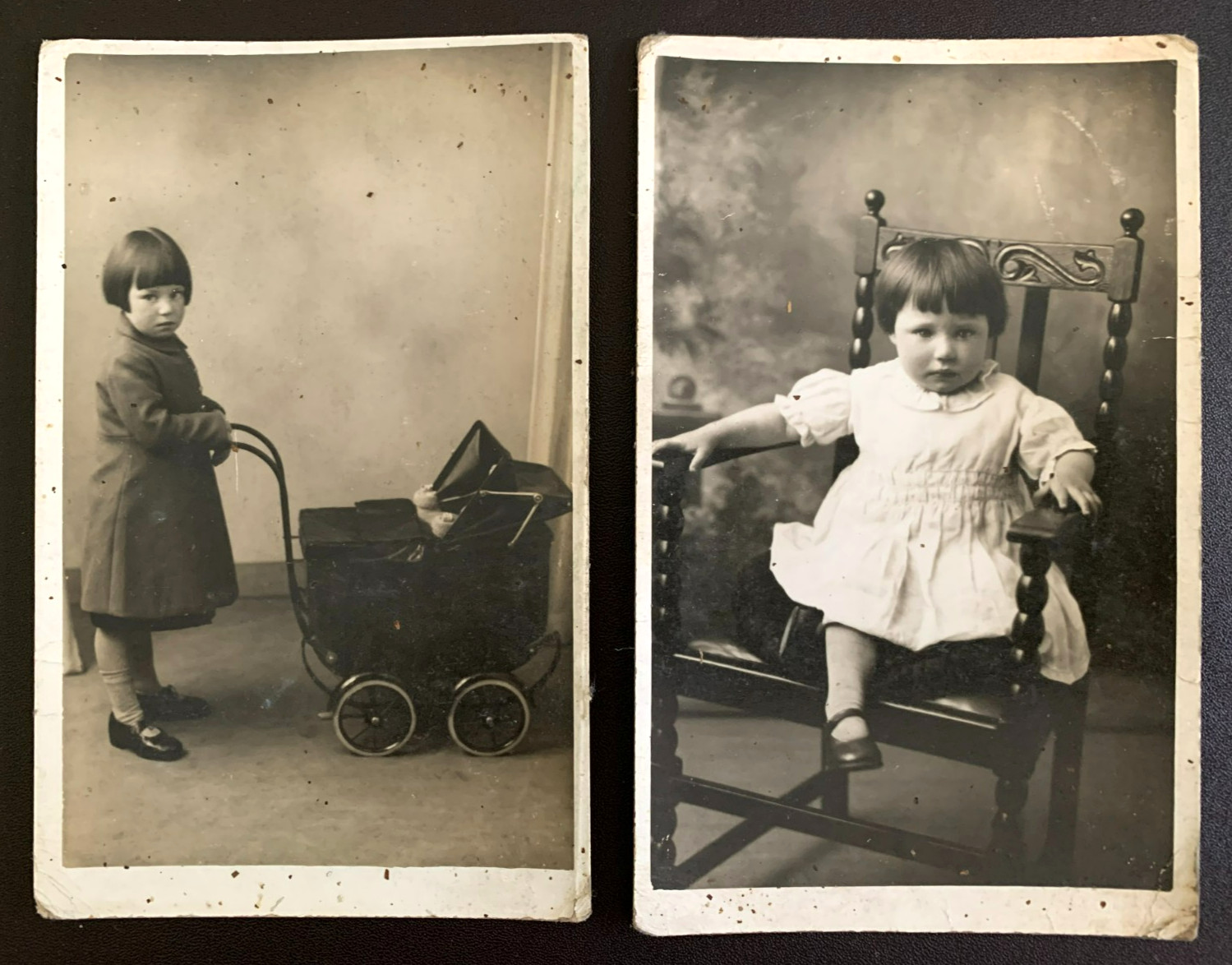 Pair of vintage Photographs of a Young Girl, dated 1933 & 1935, postcard-sized