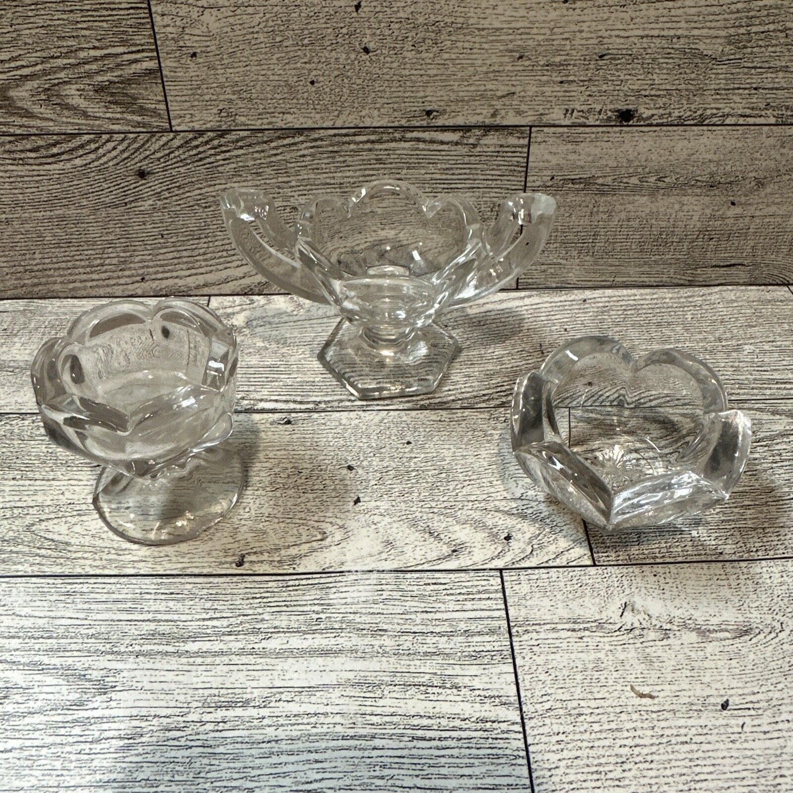 Pressed Glass Salt Cellar (Set Of 3) Vintage 1.5-3.5” *Non-Matching*