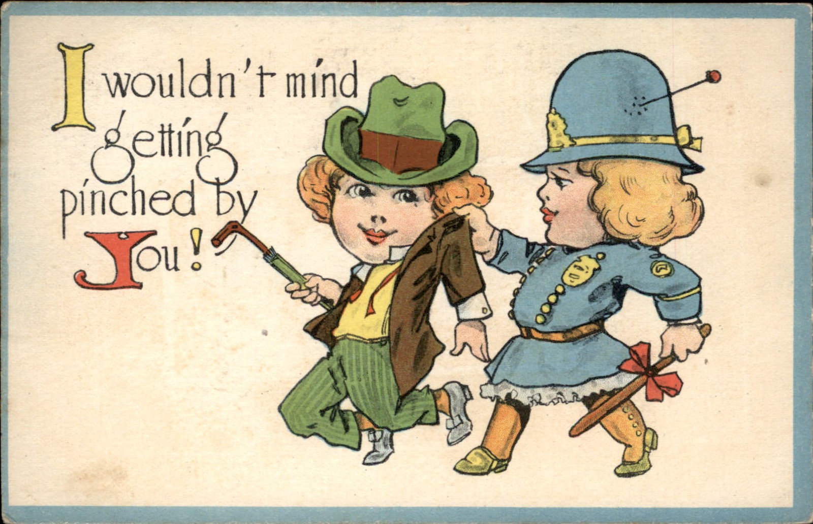 Humorous courting couple Humor Female Officer c1910s Vintage Postcard Humorous courting couple Humor Female Officer c1910s Vintage Postcard