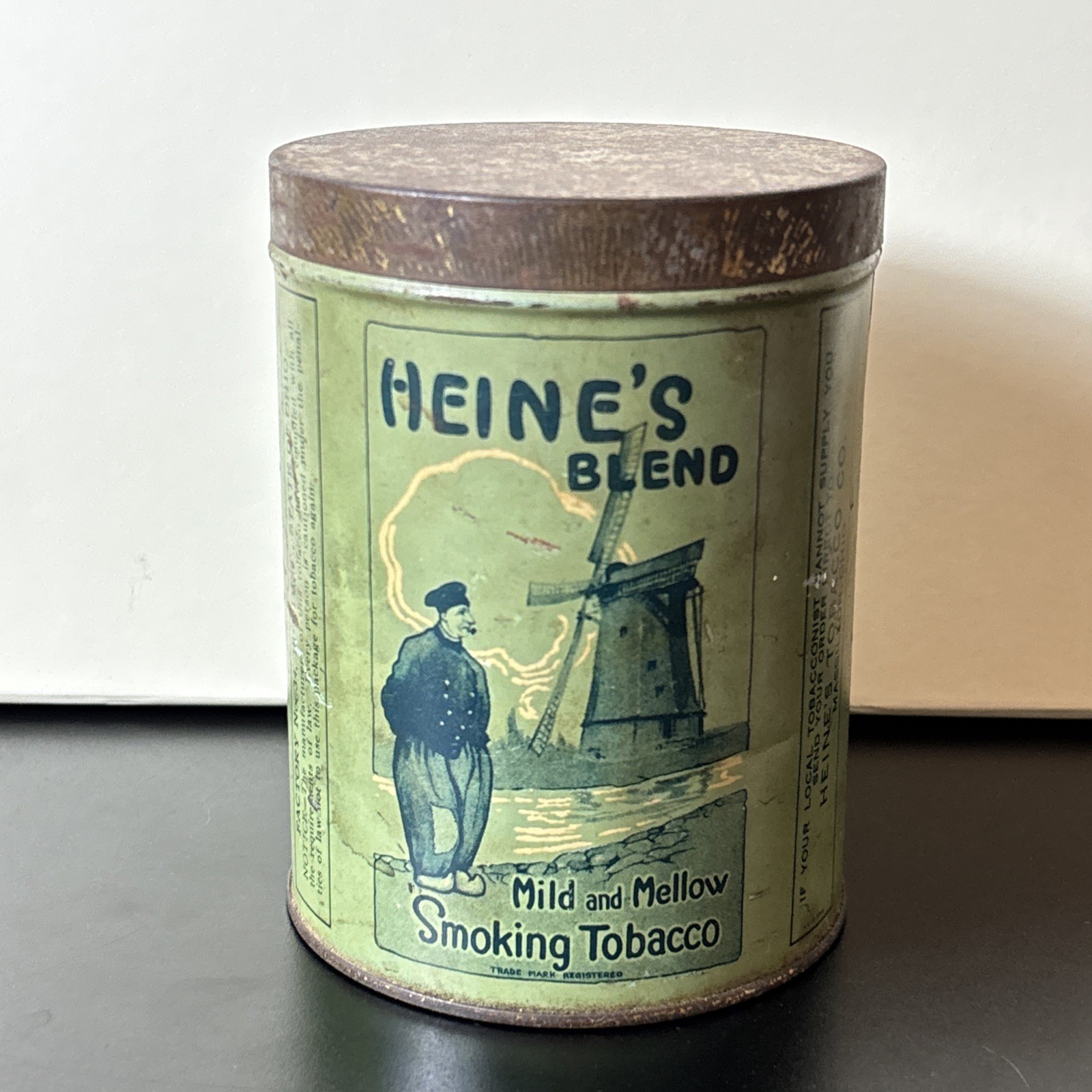 Antique Empty Heine’s Blend Pipe Tobacco Tin Can Country Store Massillon Ohio