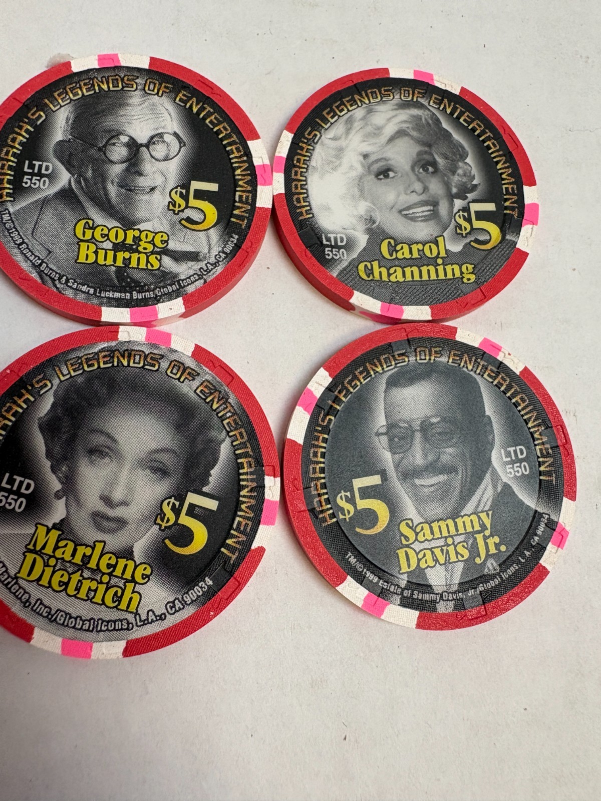 Harrah's Vicksburg MS Lot of 4 Millennium 2000 Legends of Entertainment $5Chips 