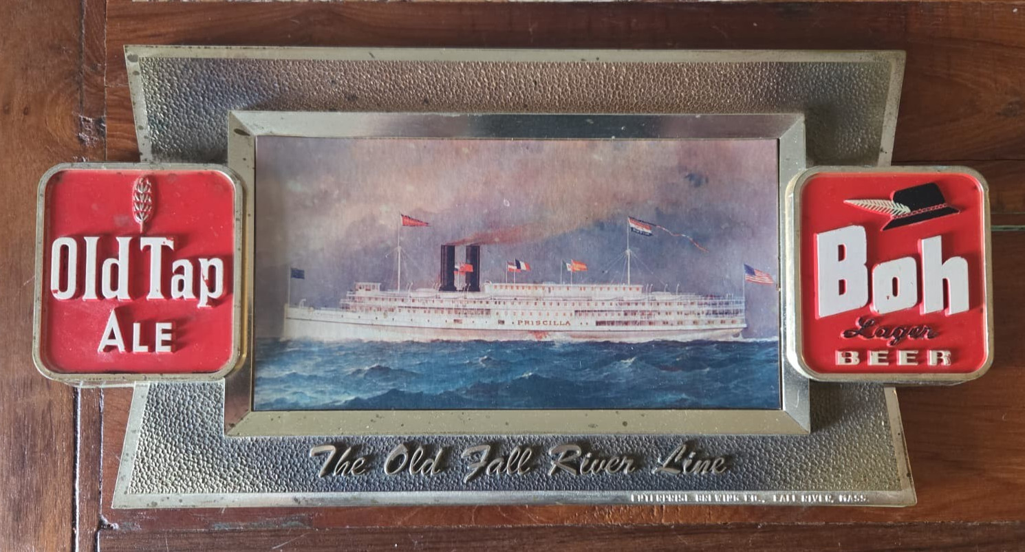 Vintage Enterprise Brewing Sign Old Tap Ale Boh Beer Fall River MA SS Priscilla