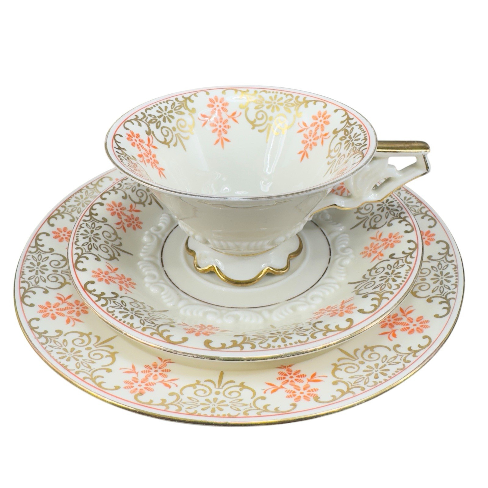 Vintage Waldershof Bavaria Germany Fine Porcelain Teacup Saucer And Plate Set
