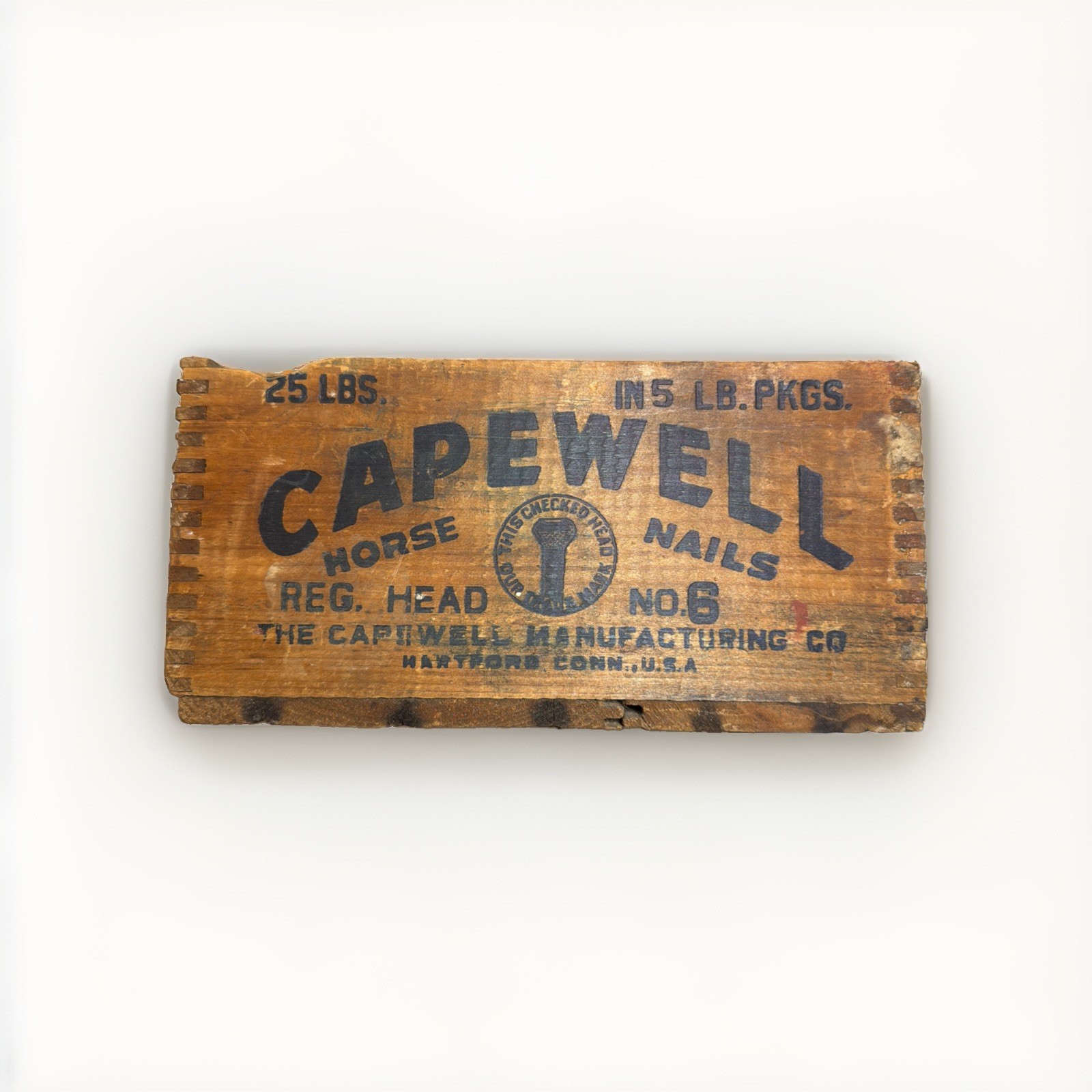 Antique Hartford Connecticut Wooden Box Capewell Manufacturing Horse Nails USA Antique Hartford Connecticut Wooden Box Capewell Manufacturing Horse Nails USA