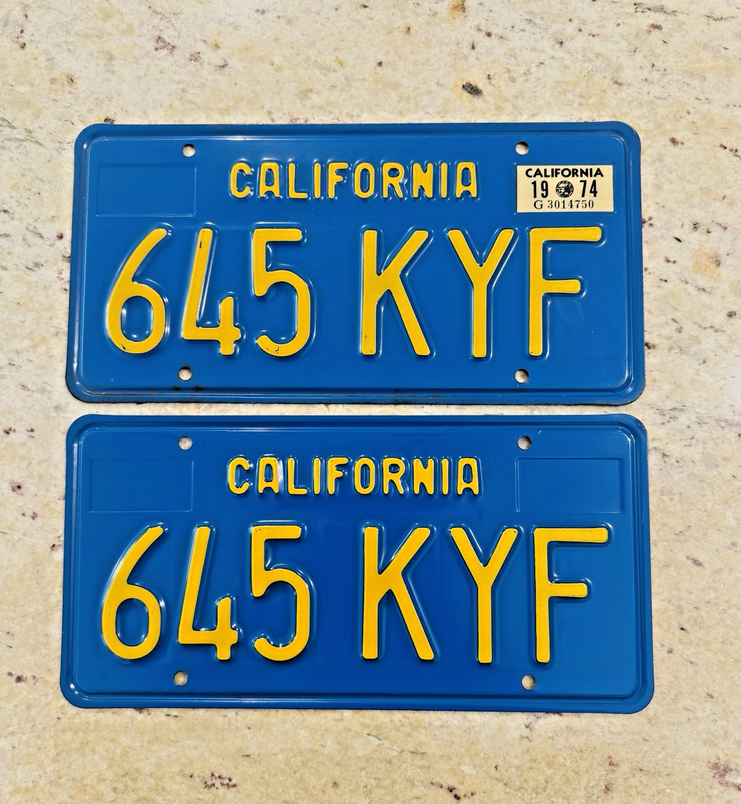 1970's California License Plates DMV Clear YOM 1974 Chevelle 1974 Validation