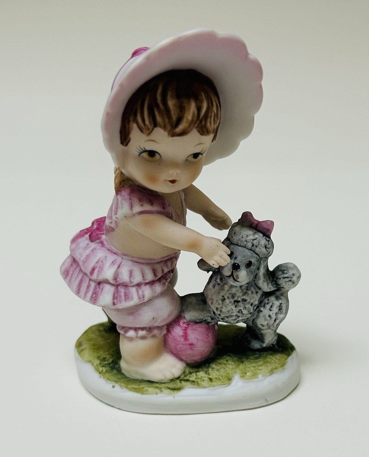 Vintage Lefton Shower Baby Girl w/ Poodle Figurine Foil Label Mint