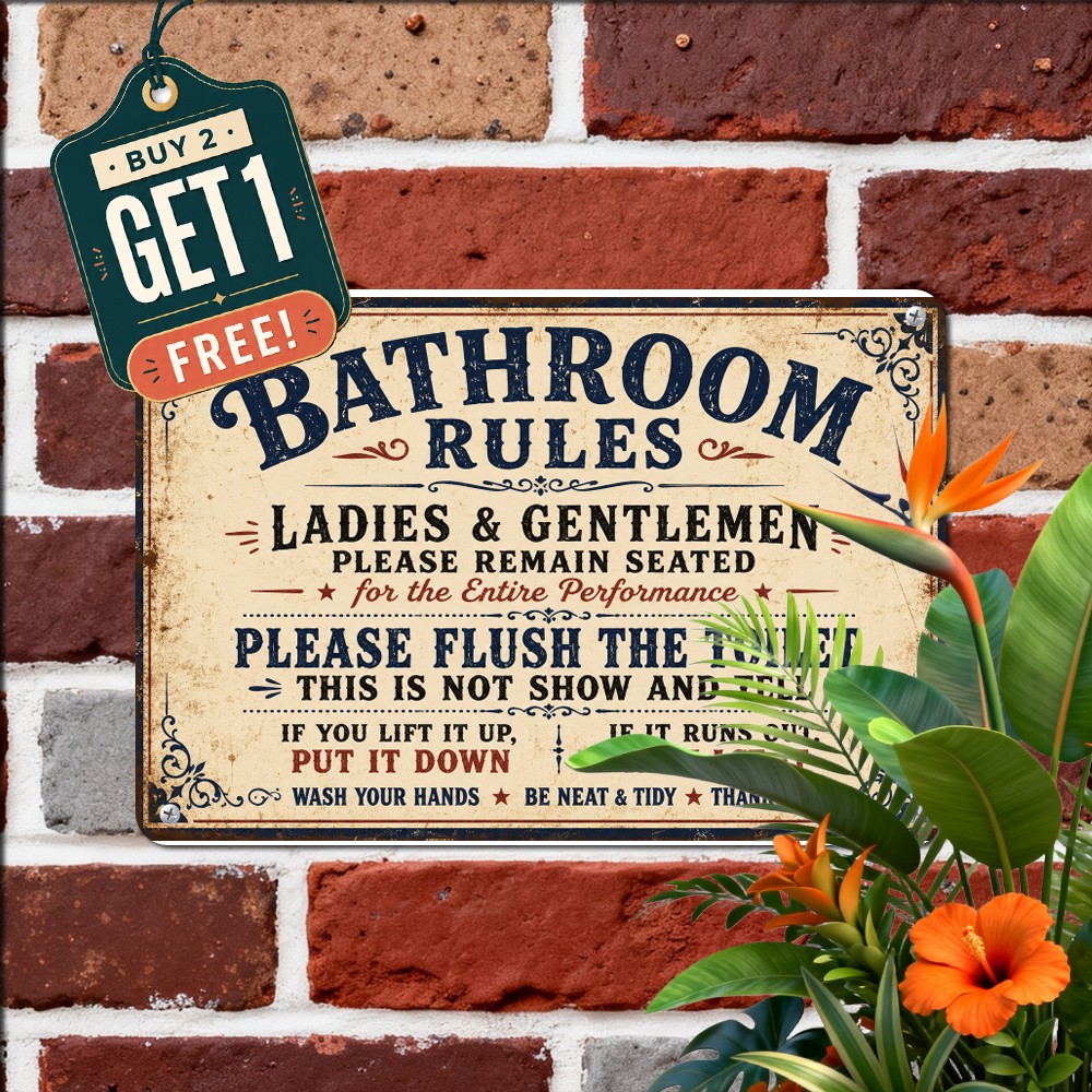 Funny Bathroom Rules Metal Sign Please Flush Toilet Restroom Decor 8x12