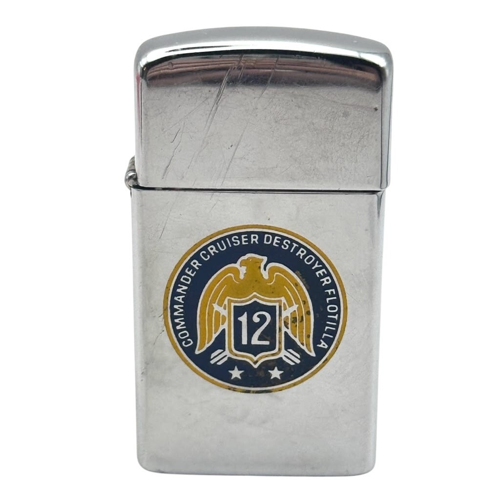 1968 Zippo Slim Commander Cruiser Destroyer Flotilla 12 Navy Lighter Needs Flint