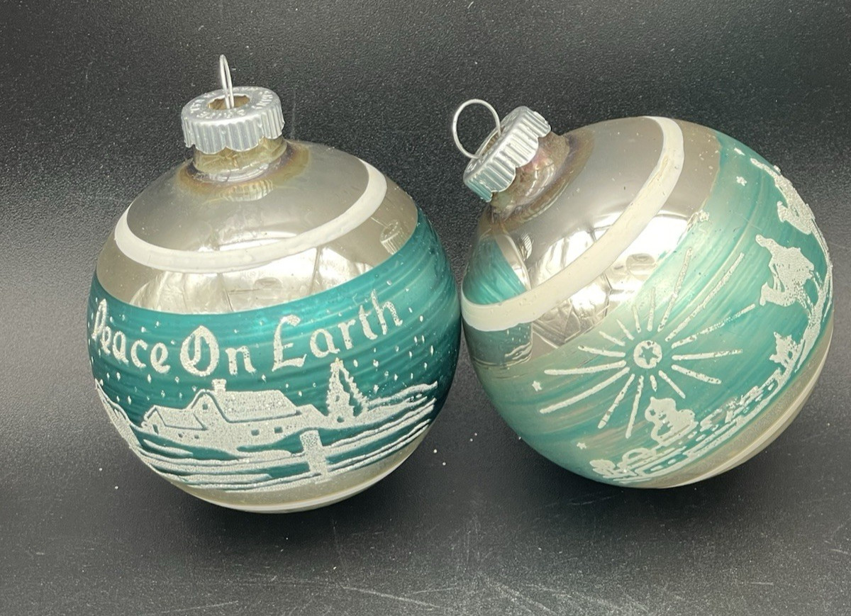 VTG Shiny Brite Glass Ornaments Lot 2 Turquoise Peace on Earth 3 Wise Men MCM VTG Shiny Brite Glass Ornaments Lot 2 Turquoise Peace on Earth 3 Wise Men MCM