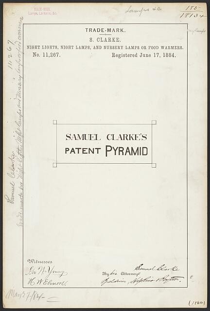 Photo:Samuel Clarke Pyramid Patent Trade Mark Night Lamps 1884