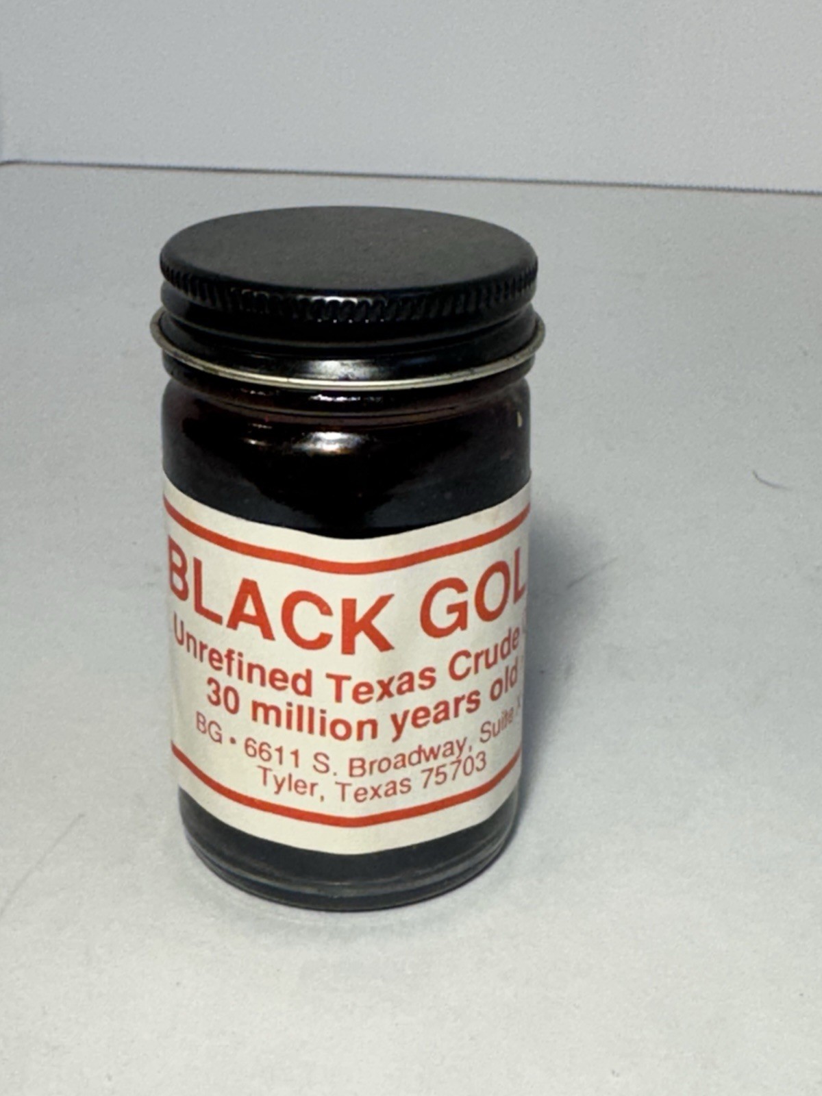 BLACK GOLD Unrefined East Texas Crude Oil Sample Bottle VINTAGE OILFIELD COLLECT