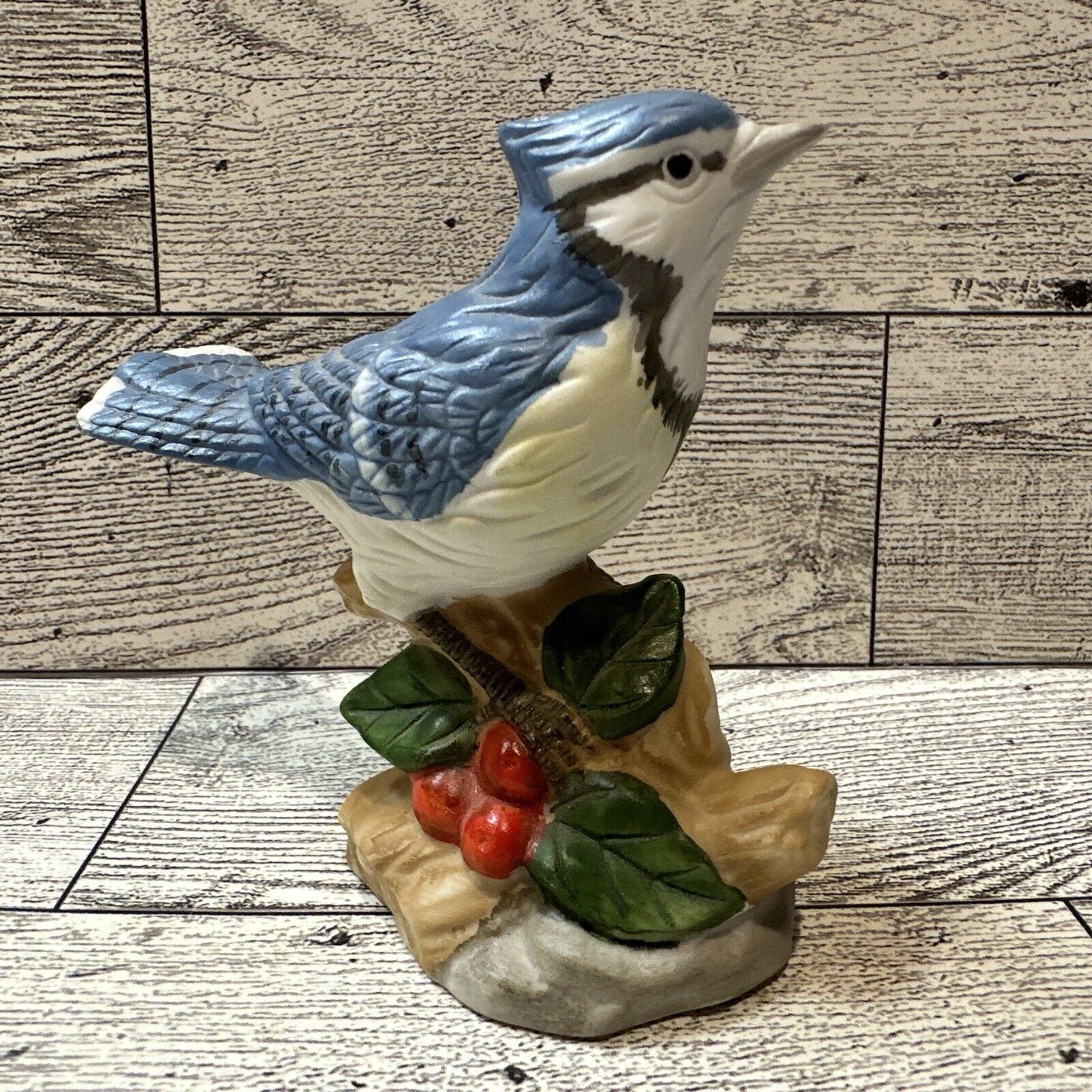 ROYAL HERITAGE Porcelain Blue Jay Figurine Blue Bird 3.25x3.5” Vintage