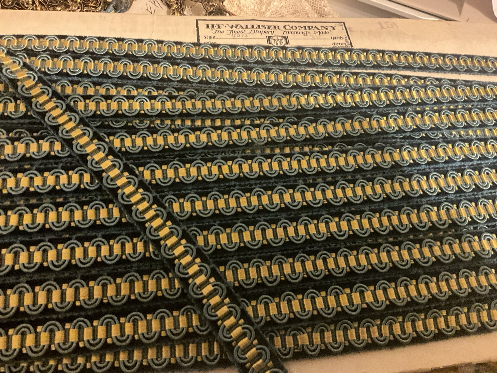 Stunning ANTIQUE EDWARDIAN  COTTON TRIM BRAID BLUE Silver 5/8 Inch Wide ~Dresses