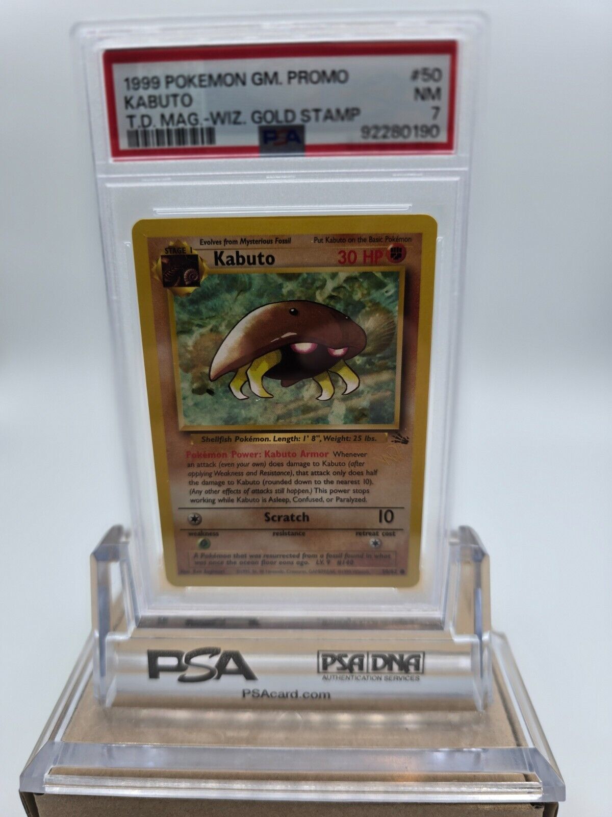 Pokemon Card #50 Kabuto Gold W Stamped Promo Wizards of the Coast  PSA 7 NM