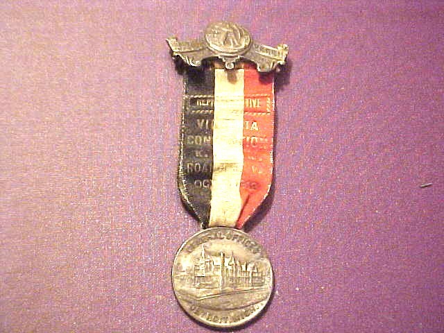 1912 Roanoke VA Knights of Maccabees Medal Ribbon Whitehead Hoag Fraternal