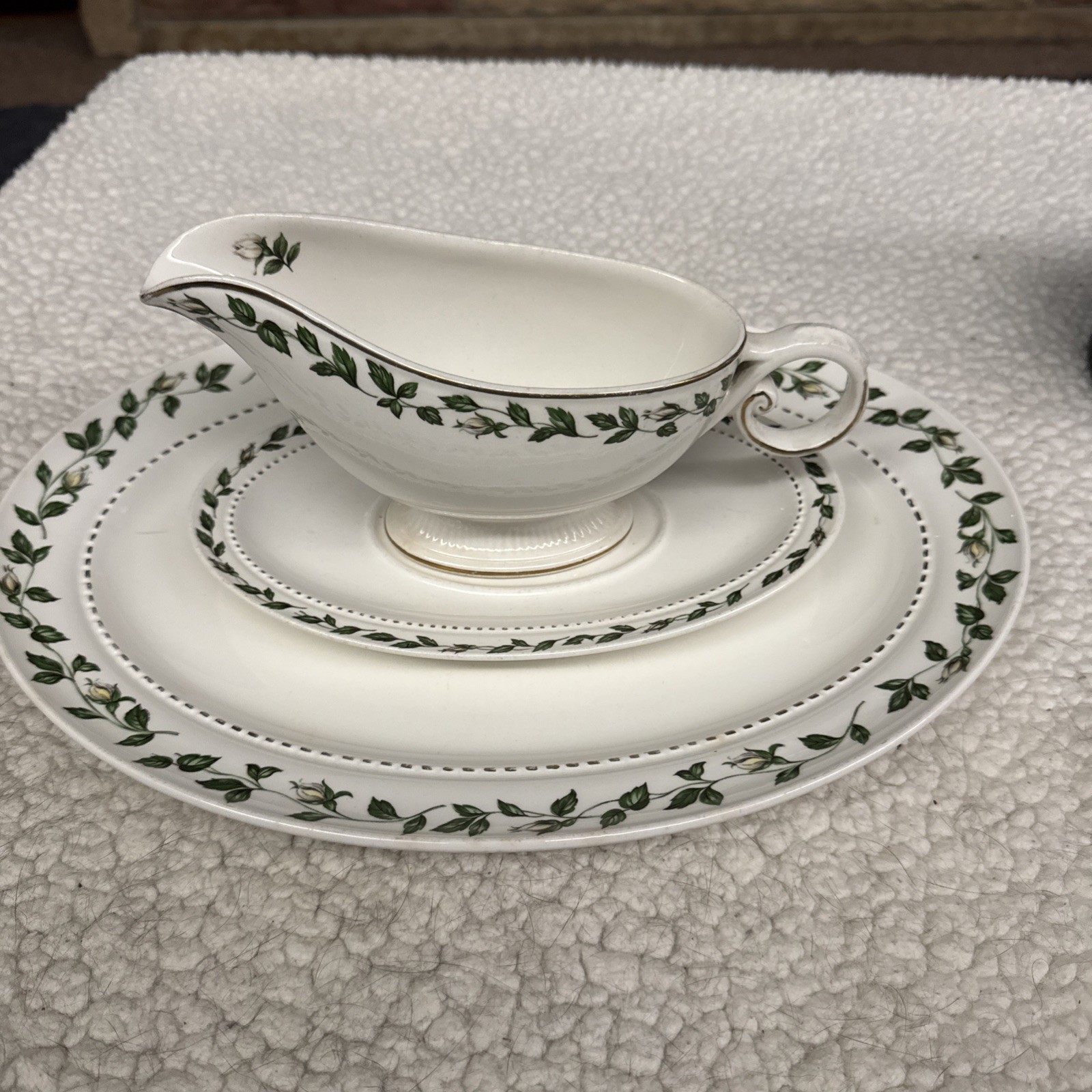 Hall Cameo Rose Mary Dunbar Gravy Boat & Tray + Serving Bowl Vintage Dinnerware
