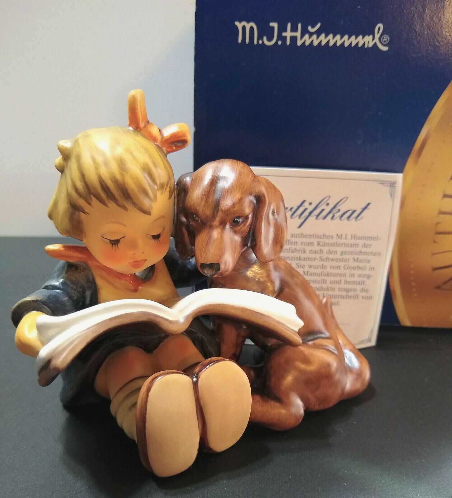 Hummel PROUD MOMENTS #800 TMK8 Girl Reads Book Dachshund MINT w/Box COA