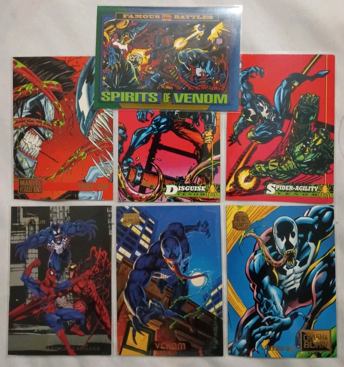 7 different 1993 1994 1995 VENOM Marvel Cards - Masterpieces + Annual + Universe
