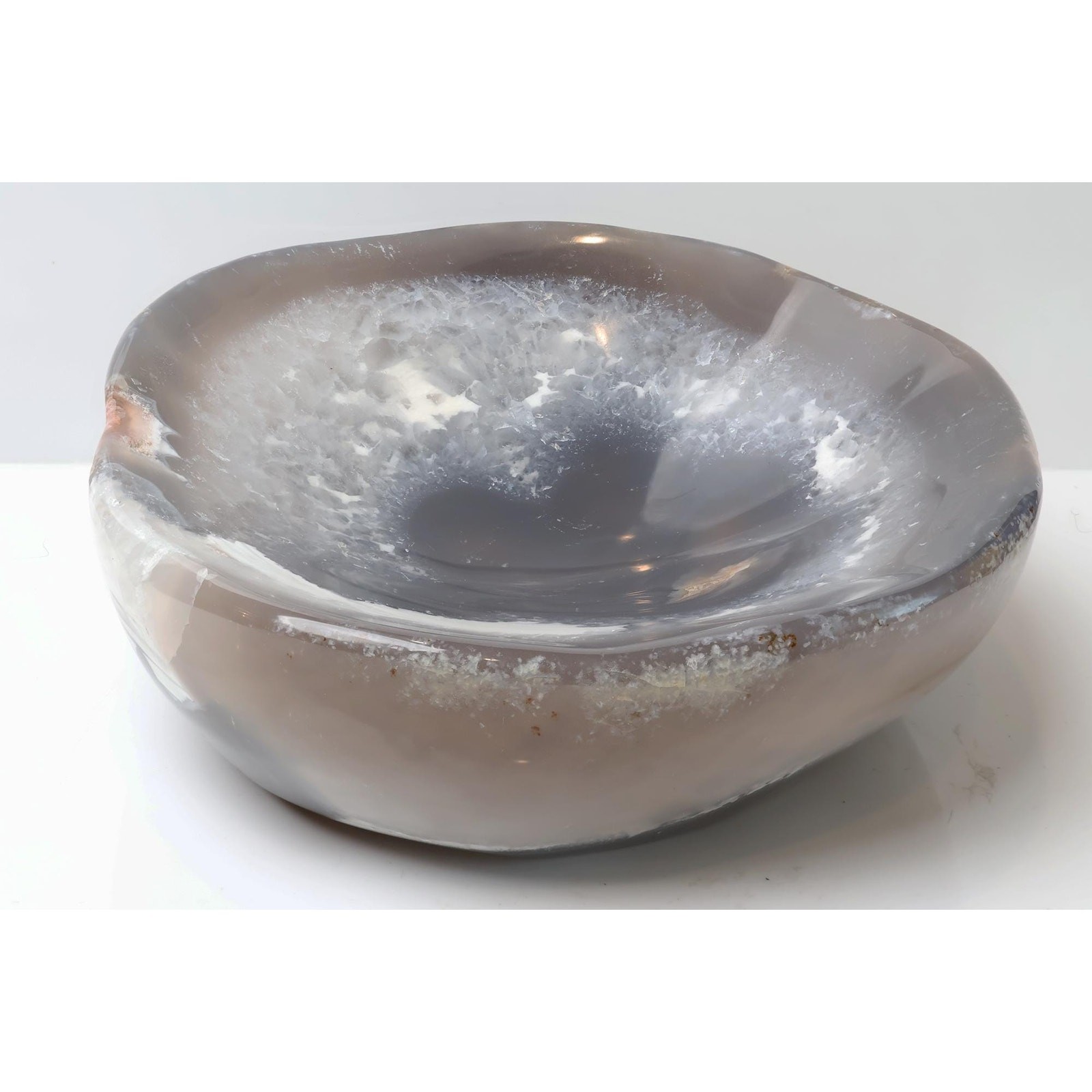 Brazilian Blue Agate Druzy Bowl, Gray Crystal Catchall Dish, Natural Stone Decor